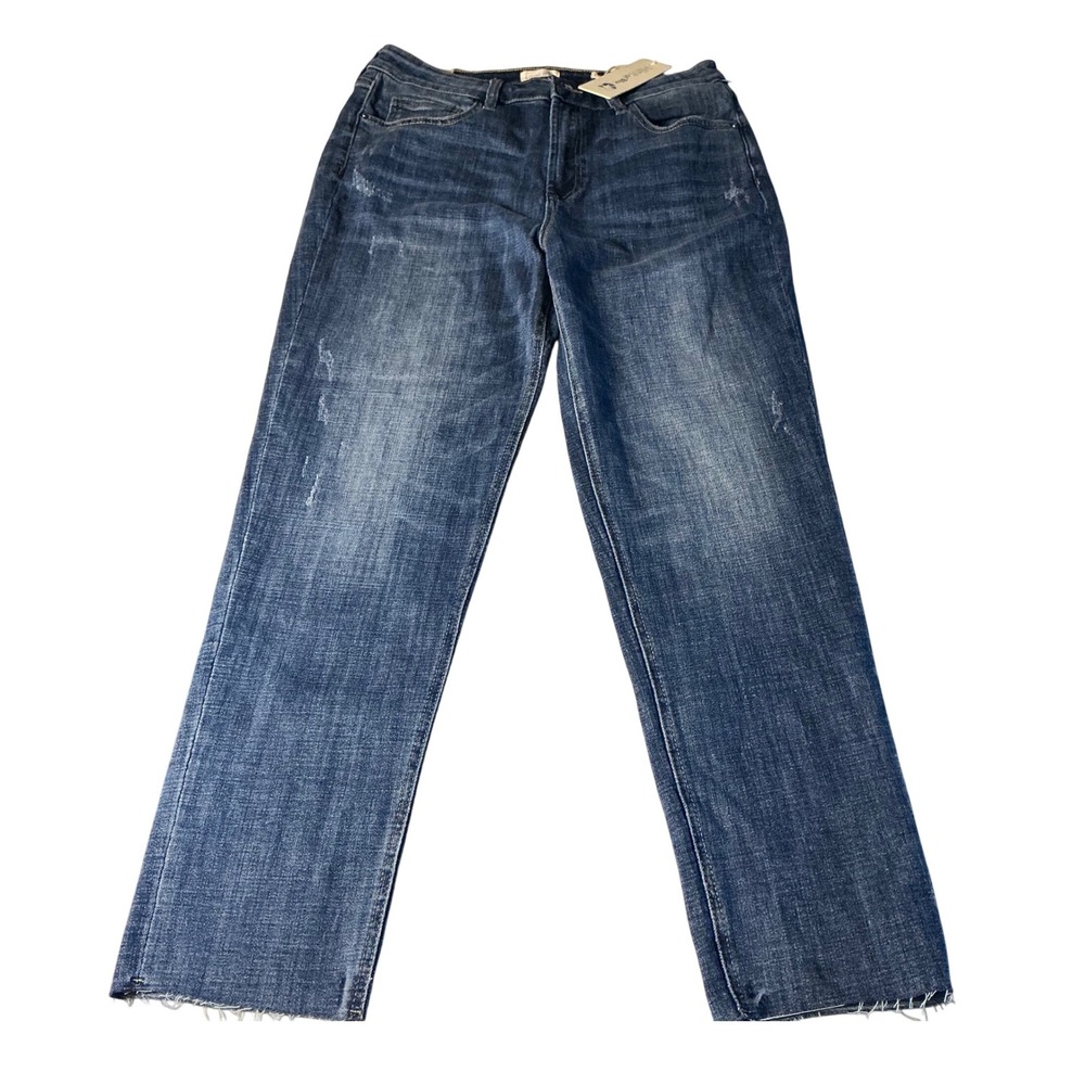 Hint of Blu Womens Jeans Size 30 Dark Wash Distressed Raw Hem Straight Leg